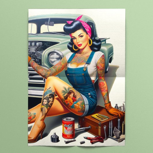 Getatoeëerde mechanica pin-up tissuepapier