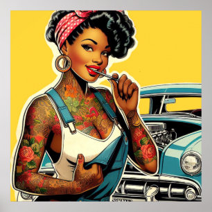 getatoeëerde mechanische pin-up poster