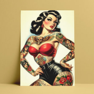  getatoeëerde pin-up briefkaart