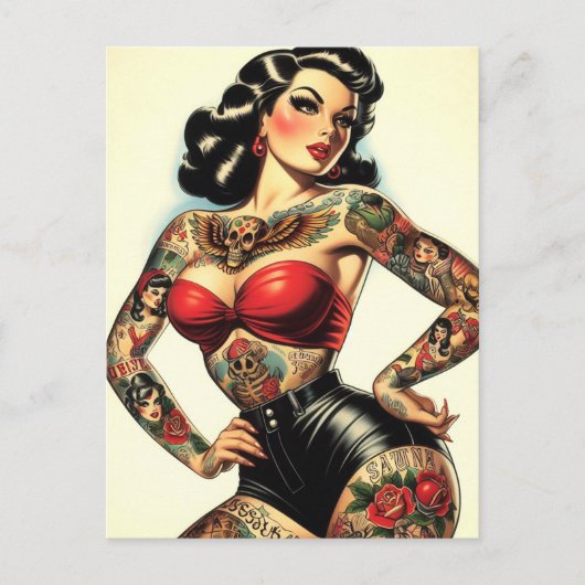  getatoeëerde pin-up briefkaart (Voorkant)