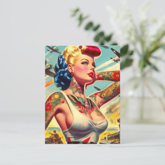 getatoeëerde pin-up briefkaart (Staand voorkant)