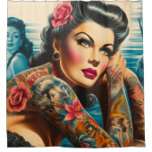 getatoeëerde  pin-up douchegordijn (Voorkant)