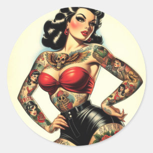  getatoeëerde pin-up ronde sticker