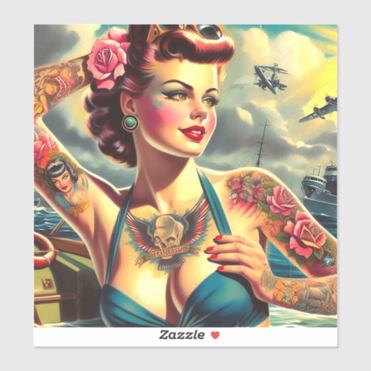  getatoeëerde pin-up sticker (Vel)