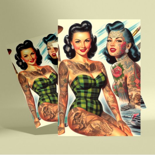 getatoeëerde pin-ups briefkaart