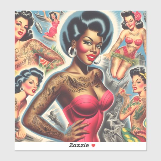  getatoeëerde pin-ups sticker (Vel)