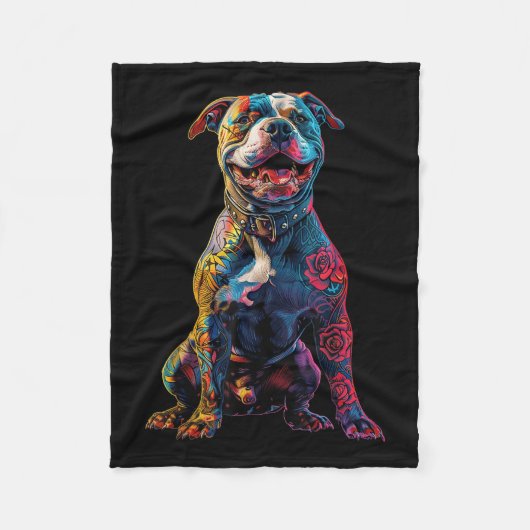 Getatoeëerde Pitbull Dog Tattoos Pitbull Getatoeëe Fleece Deken (Voorkant)