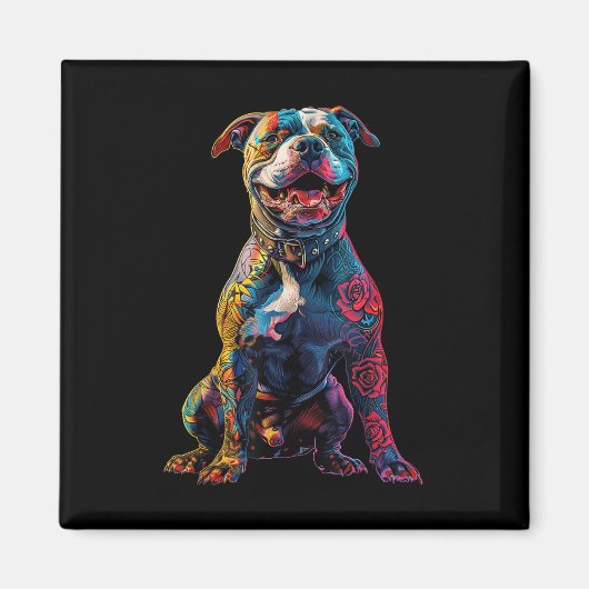 Getatoeëerde Pitbull Dog Tattoos Pitbull Getatoeëe Magneet (Voorkant)