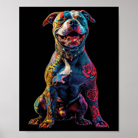 Getatoeëerde Pitbull Dog Tattoos Pitbull Getatoeëe Poster (Voorkant)