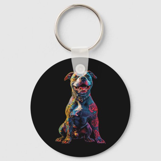Getatoeëerde Pitbull Dog Tattoos Pitbull Getatoeëe Sleutelhanger (Voorkant)