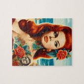 Getatoeëerde roodharige pin-up legpuzzel (Horizontaal)