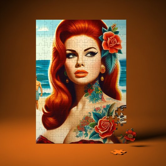 Getatoeëerde roodharige pin-up legpuzzel