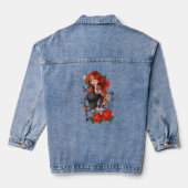 Getatoeëerde roodharige vrouw mouwen paars denim jacket (Achterkant)