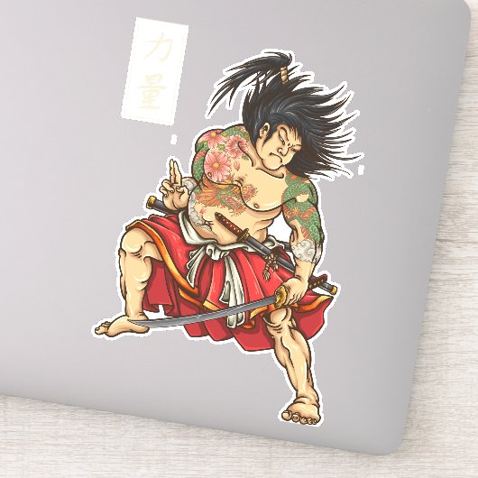 Getatoeëerde samoerai krijger zwaard sticker (Detail)