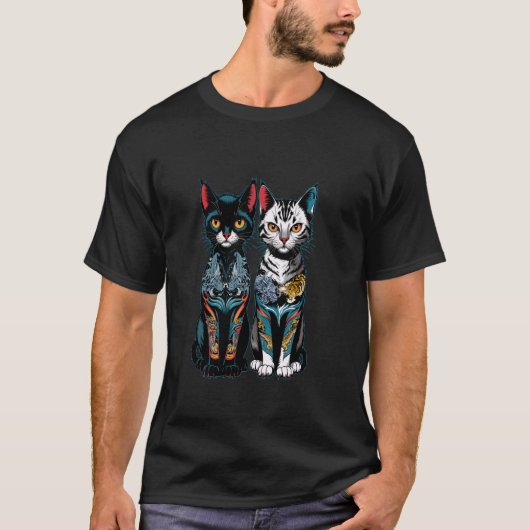 Getatoeëerde Samurai Katten Japanse Draak Tijger A T-shirt (Voorkant)