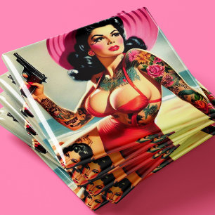Getatoeëerde strand pin-up magneet