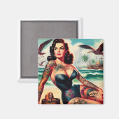 Getatoeëerde strand pin-up magneet (Voorkant / Achterkant)