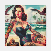 Getatoeëerde strand pin-up magneet (Voorkant)