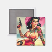 Getatoeëerde strand pin-up magneet (Voorkant / Achterkant)
