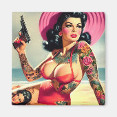 Getatoeëerde strand pin-up magneet (Voorkant)