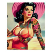 Getatoeëerde strand pin-up perfect poster (Voorkant)