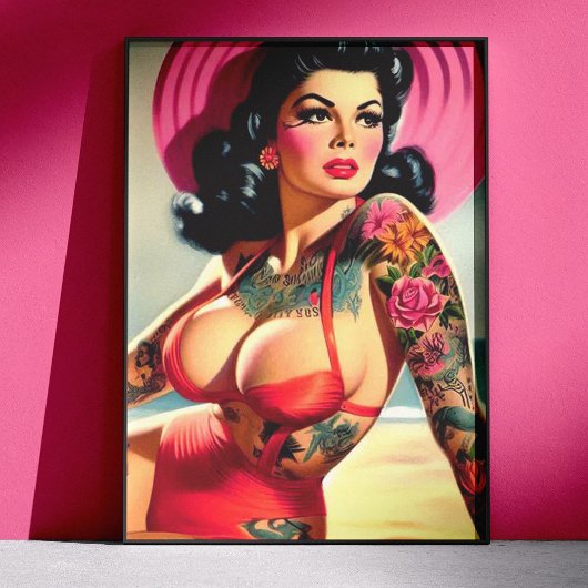 Getatoeëerde strand pin-up perfect poster