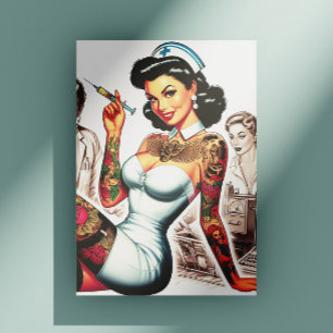 Getatoeëerde verpleegster pin-up briefkaart