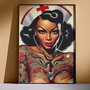 Getatoeëerde verpleegster pin-up perfect poster