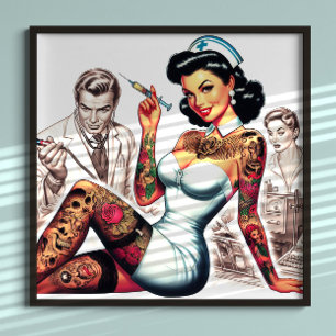 Getatoeëerde verpleegster pin-up poster