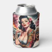 Getatoeëerde vintage pin-up blikjeskoeler (Blikje Voorkant)