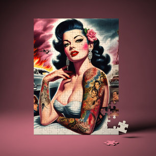 Getatoeëerde vintage pin-up legpuzzel