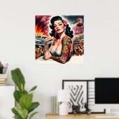 Getatoeëerde vintage pin-up poster (Thuiskantoor)