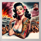 Getatoeëerde vintage pin-up poster (Voorkant)