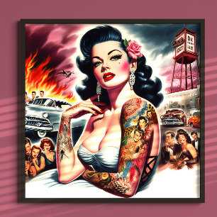Getatoeëerde vintage pin-up poster