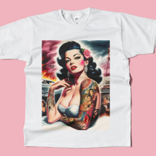 Getatoeëerde vintage pin-up t-shirt