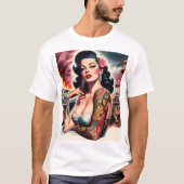 Getatoeëerde vintage pin-up t-shirt (Voorkant)