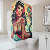 getatoeëerde zeemeermin pin-up douchegordijn (In situ)