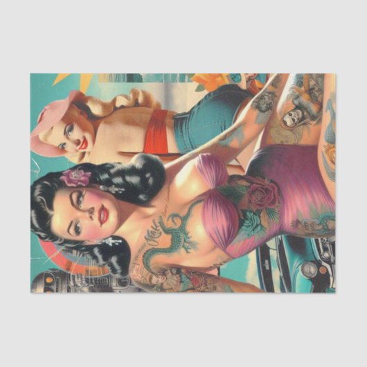Getatoeëerde zomer pin-up collage tissuepapier (Voorkant)