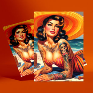 Getatoeëerde zomerpin-up briefkaart
