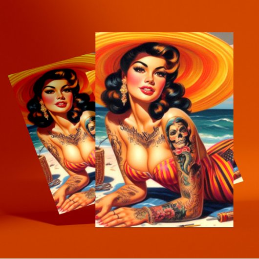 Getatoeëerde zomerpin-up briefkaart
