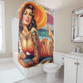 Getatoeëerde zomerpin-up douchegordijn (In situ)
