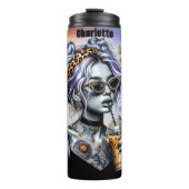 Getatoeëerde Zonnebloem Luipaard Koffie Cool Thermosbeker (Voorkant)