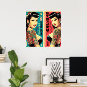 Getatteerde Japanse meisjes Poster (Thuiskantoor)