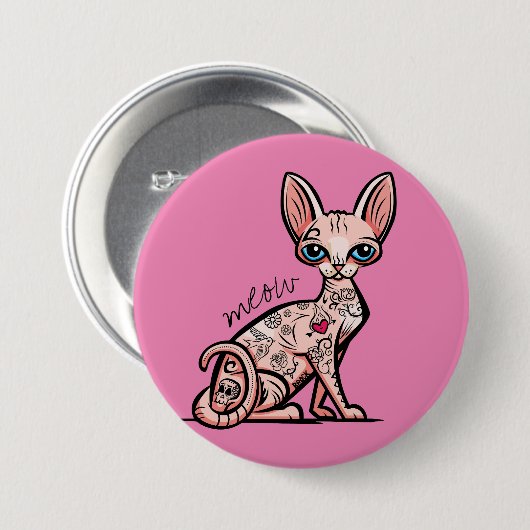 Getatteerde Meow Cat-knop Ronde Button 7,6 Cm (Voorkant /achterkant)