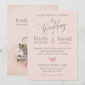 Getaway Car Wedding Romantische Blush Roze Uitnodi Kaart (Voorkant / Achterkant)