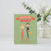 Getekend Cartoon Koppel Portret Trouwdag Aankondigingskaart (Staand voorkant)