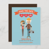 Getekend Cartoon Koppel Portret Trouwdag Aankondigingskaart (Voorkant / Achterkant)
