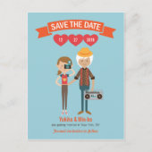 Getekend Cartoon Koppel Portret Trouwdag Aankondigingskaart (Voorkant)