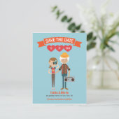 Getekend Cartoon Koppel Portret Trouwdag Aankondigingskaart (Staand voorkant)