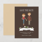Getekend Cartoon Koppel Portret Trouwdag Aankondigingskaart (Voorkant / Achterkant)